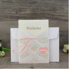 Bride Dress Pearl Laser Cut Wedding Invitation Pocket 